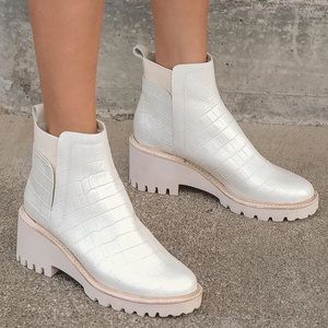 Dolce Vita Huey Ivory Croco Print Leather Ankle Boots